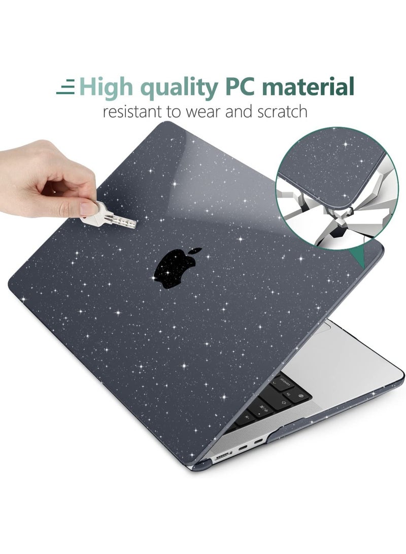 3 in 1 Compatible with MacBook Air 15 inch Case 2026--2023 Release M5 A3448/M4 A3241/ M3 A3114 /M2 A2941, Sparkly Glitter Plastic Hard Shell &Keyboard Cover& Screen Protector Black - Image 3